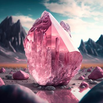 pink crystal in the mountains. High quality illustration