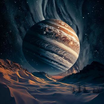 A big planet in the night sky. High quality illustration