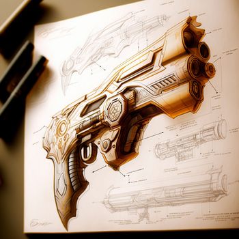 Sketch of a futuristic weapon. High quality illustration