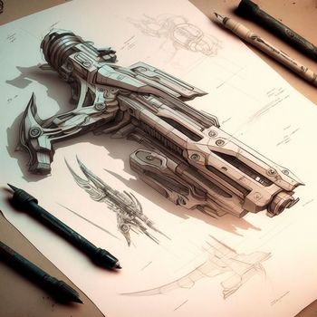 Sketch of a futuristic weapon. High quality illustration