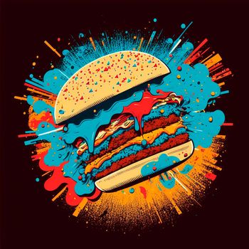 Colorful burger in thiel pop art . High quality illustration