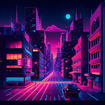 Cartoon image of a cyberpunk street. High quality illustration