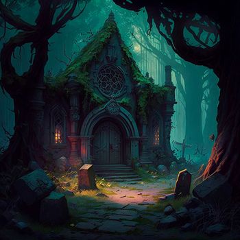 mysterious ruins in the forest. High quality illustration