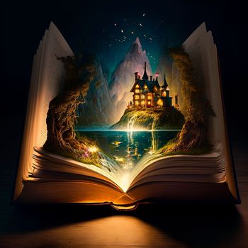 An open magic book with fairy tales. High quality illustration
