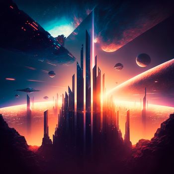 Futuristic city of the future on a distant planet . High quality illustration