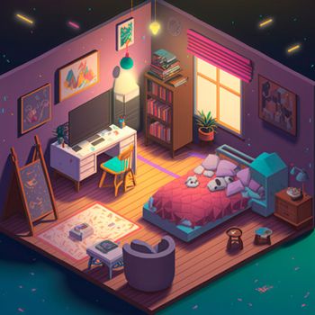 isometric image of the bedroom. High quality illustration