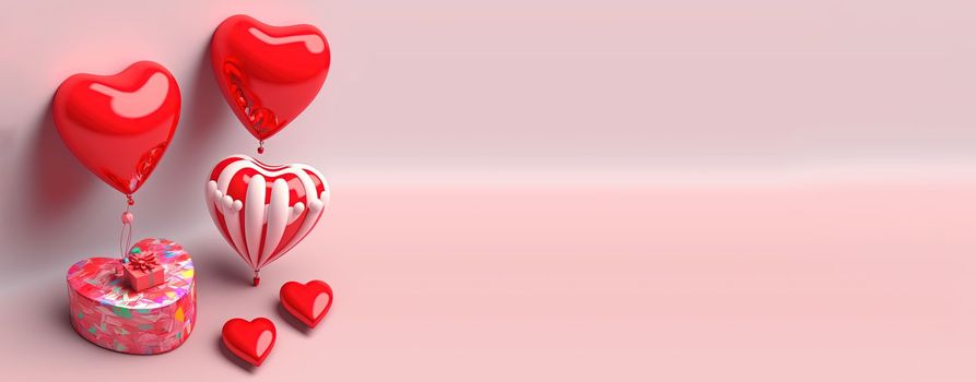 Valentine's Day banner with a sparkling red 3D heart