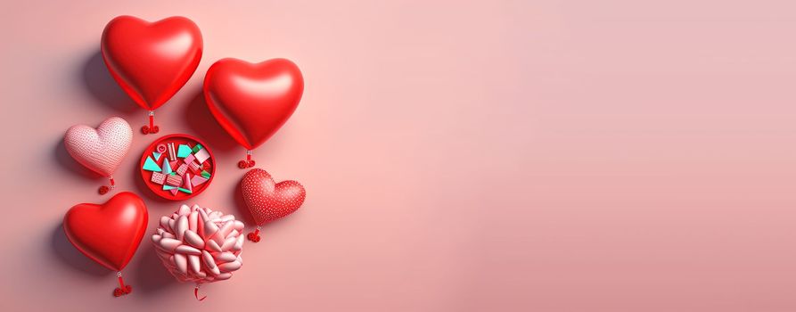 "Valentine's Day background with a radiant red 3D heart