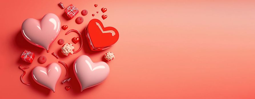 "Valentine's Day background with a radiant red 3D heart