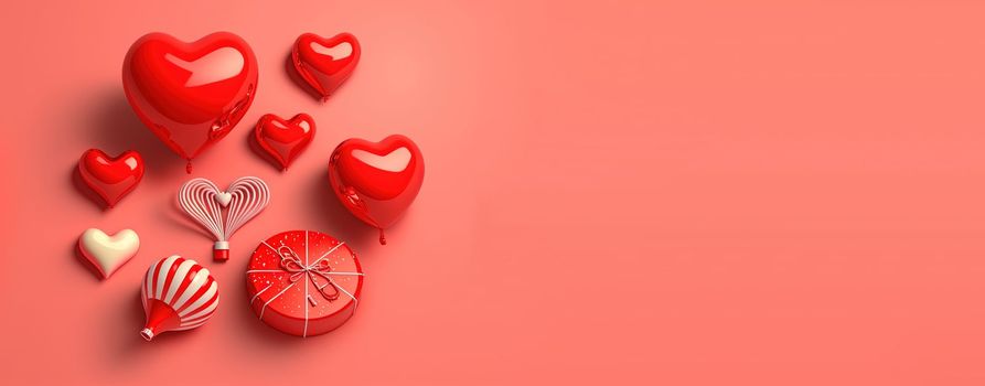 Red 3D heart on a happy Valentine's Day banner background