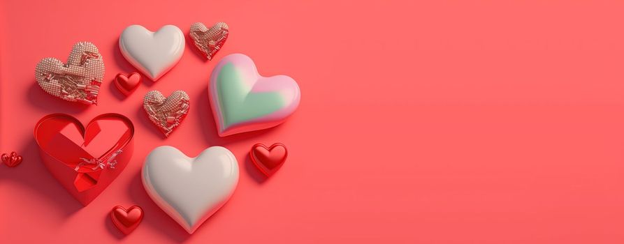 Red 3D heart on a happy Valentine's Day banner background