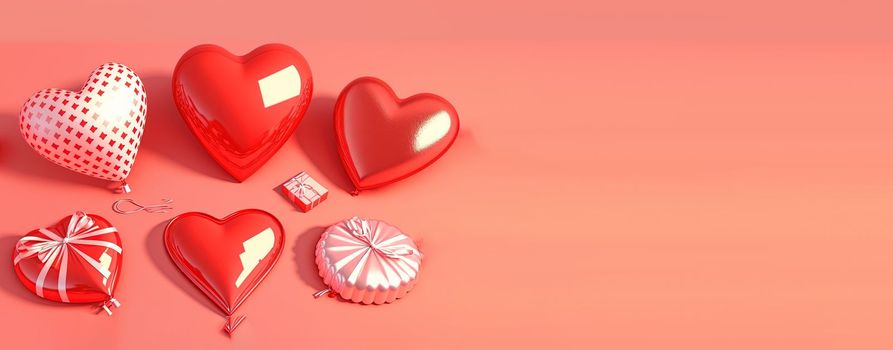 Red 3D heart on a happy Valentine's Day banner background