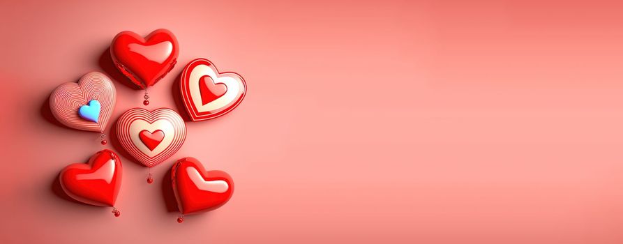 Red 3D heart on a happy Valentine's Day banner background