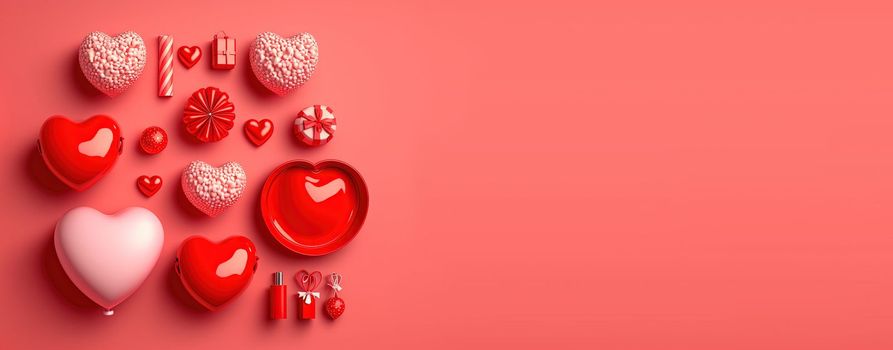 Red 3D heart on a happy Valentine's Day banner background