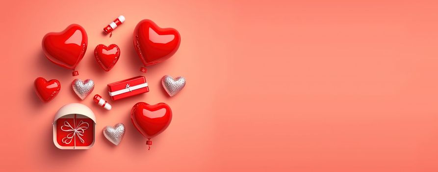 Valentine's Day banner with a striking red 3D heart shape