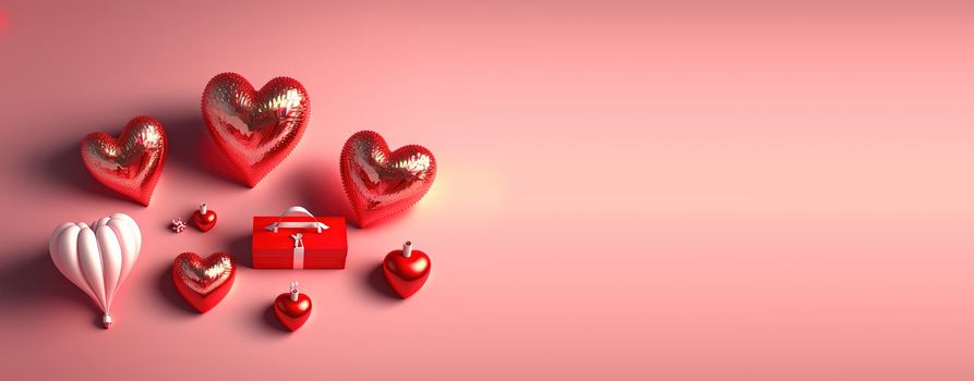 Valentine's Day banner background with a shining red 3D heart