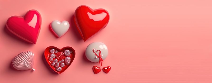 Valentine's Day banner background with a shining red 3D heart