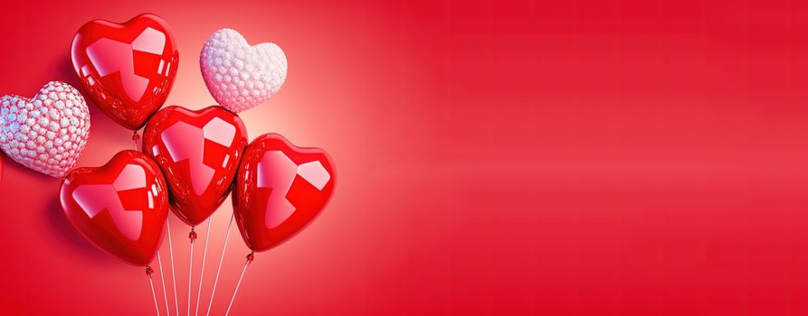 Valentine's Day banner background with a shining red 3D heart