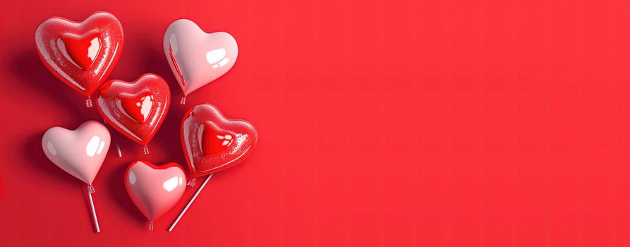 Valentine's Day illustration with a red 3D heart on a banner background