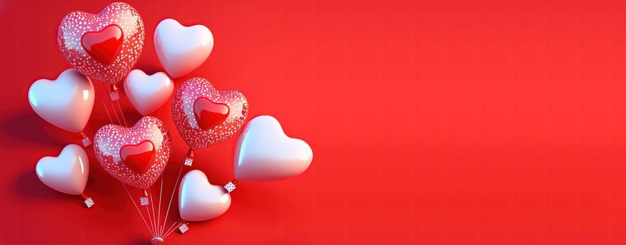 Valentine's Day illustration with a red 3D heart on a banner background