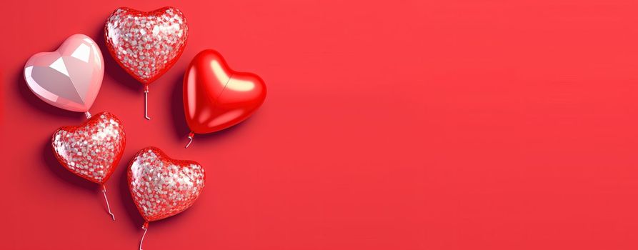 Valentine's Day illustration with a red 3D heart on a banner background