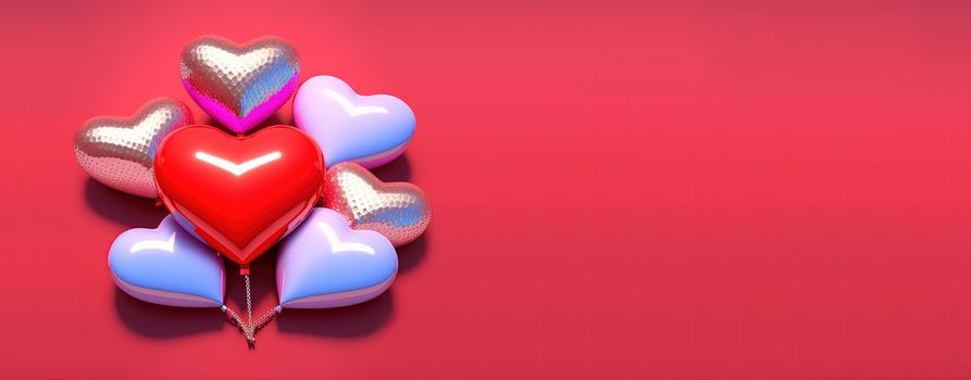 Valentine's Day illustration with a red 3D heart on a banner background