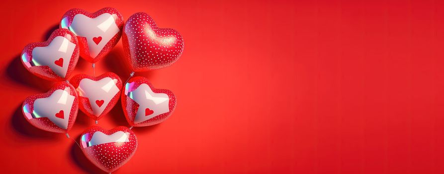 Valentine's Day illustration with a red 3D heart on a banner background