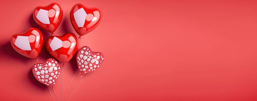 Happy valentines day banner background with shiny red 3d heart shape