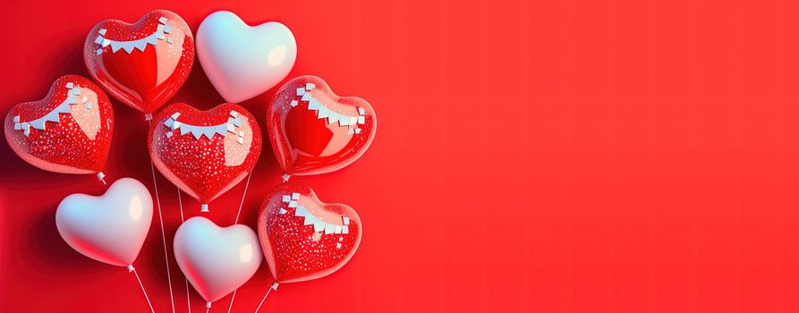 Happy valentines day banner background with shiny red 3d heart shape