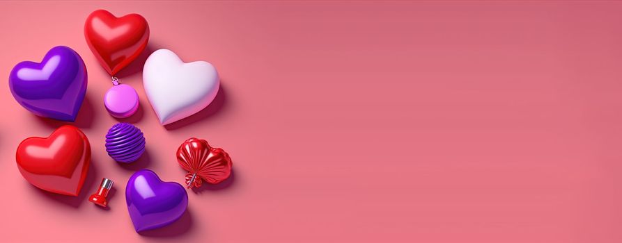 Bright red 3D heart shape on a happy Valentine's Day banner background