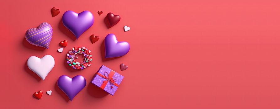 Shiny red heart on a festive Valentine's Day banner background