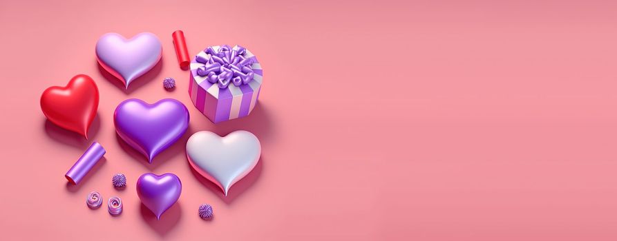 Shiny red heart on a festive Valentine's Day banner background