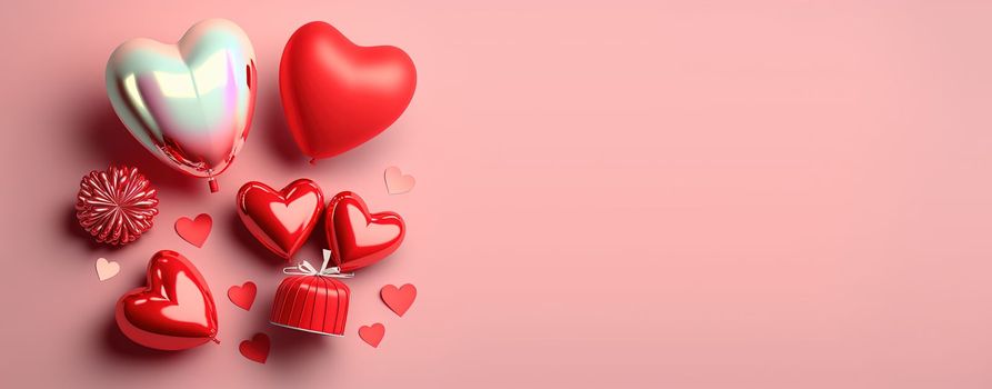 3D heart in red on a cheerful Valentine's Day banner