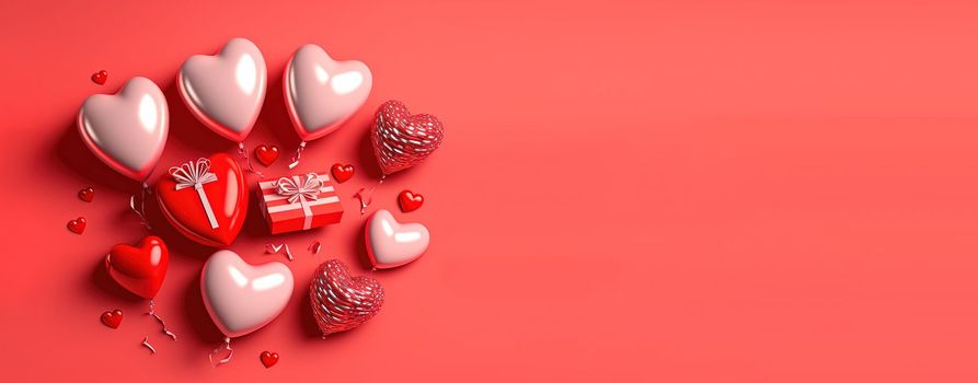 Valentine's Day banner with a sparkling red 3D heart