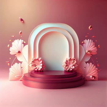 3d illustration of podium for display product with flowers