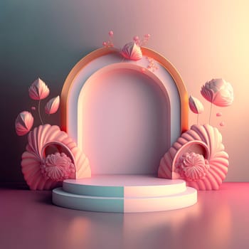 Realistic 3d illustration of podium with floral ornament for product banner