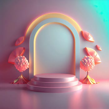 Realistic 3d illustration of podium with floral ornament for product banner