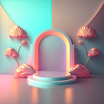 Realistic 3d illustration of podium with floral ornament for product banner