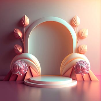 Realistic 3d illustration of podium with floral ornament for product banner