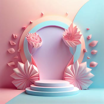 3d illustration of product stand with floral ornament