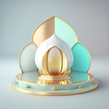 Islamic ramadan podium background of futuristic and modern 3d realistic mosque with scene and stage for product display