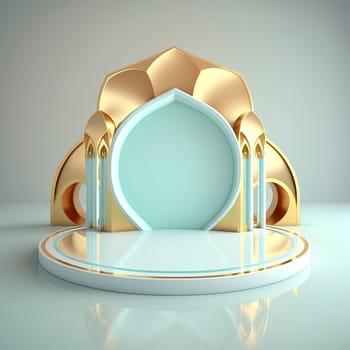 Islamic ramadan podium background of futuristic and modern 3d realistic mosque with scene and stage for product display