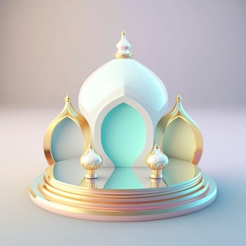 Islamic ramadan podium background of futuristic and modern 3d realistic mosque with scene and stage for product display