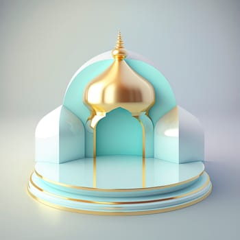 Islamic ramadan podium background of futuristic and modern 3d realistic mosque with scene and stage for product display