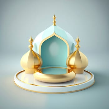 Islamic ramadan podium background of futuristic and modern 3d realistic mosque with scene and stage for product display