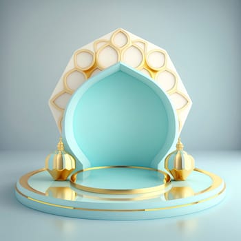 Islamic ramadan podium background of futuristic and modern 3d realistic mosque with scene and stage for product display