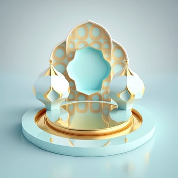 Islamic ramadan podium background of futuristic and modern 3d realistic mosque with scene and stage for product display