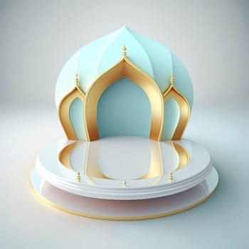 Islamic ramadan podium background of futuristic and modern 3d realistic mosque with scene and stage for product display