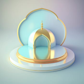 Islamic ramadan podium background of futuristic and modern 3d realistic mosque with scene and stage for product display