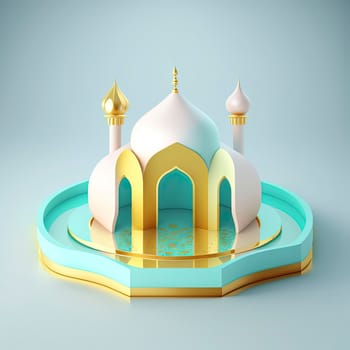 Ramadan islamic scene with golden 3d realistic mosque stage and podium for product presentation